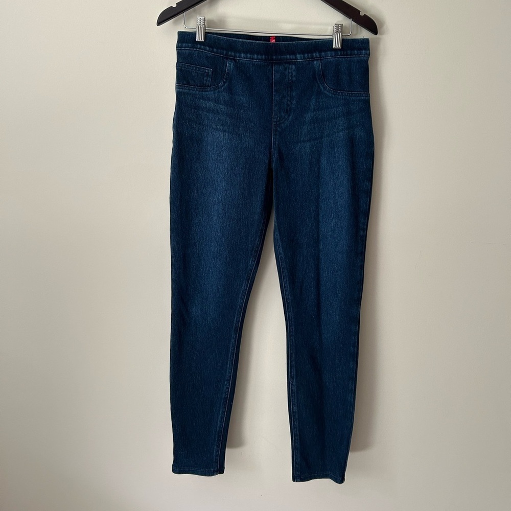 Spanx Jeanish Dark Blue Denim Like Leggings Size Large